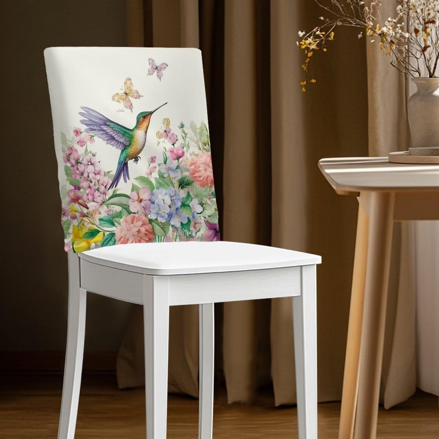 Viuacagoru Hummingbird Dining Chair Back Covers Floral Stretchable Back Slipcover Set of 1 Chair Seat Protector