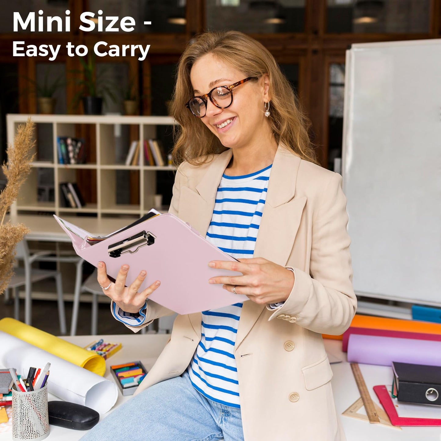 SKYDUE Small 3 Ring Binder with Clipboard, 8" × 10" PU Mini 1 Inch Binder with Notepad, 5 Dividers, and Labels, Clipboard Folder Great for School Office(Fit Half Letter Sized Paper)