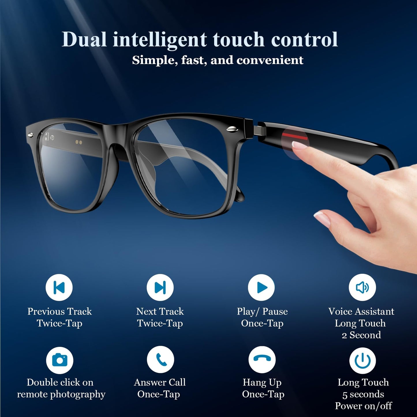 Blackview Smart Glasses, 5.3 Bluetooth Sunglasses with Open Ear Speaker, Voice Assistant Compatible, Blue Light Blocking Lens