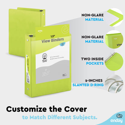 Enday 3 Ring Binder 1.5 Inch, Green Heavy Duty Three Ring Binder, 325 Sheets Capacity - 1.5 Inch Binder for Home School and Office