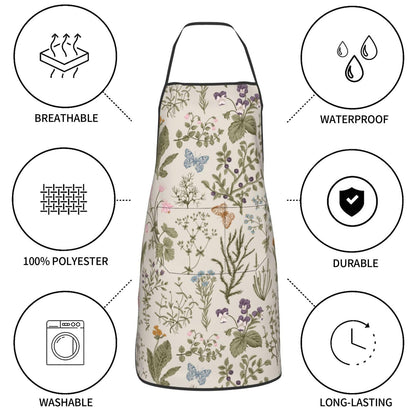HEROARMOUR Vintage Wildflower Herbs Floral Rustic Butterfly Oven Mitts Pot Holders Cooking Apron Set of 5 Silicone Kitchen Glove Apron Non-Slip Heat Resistant for Chef Baking Cooking Grilling BBQ