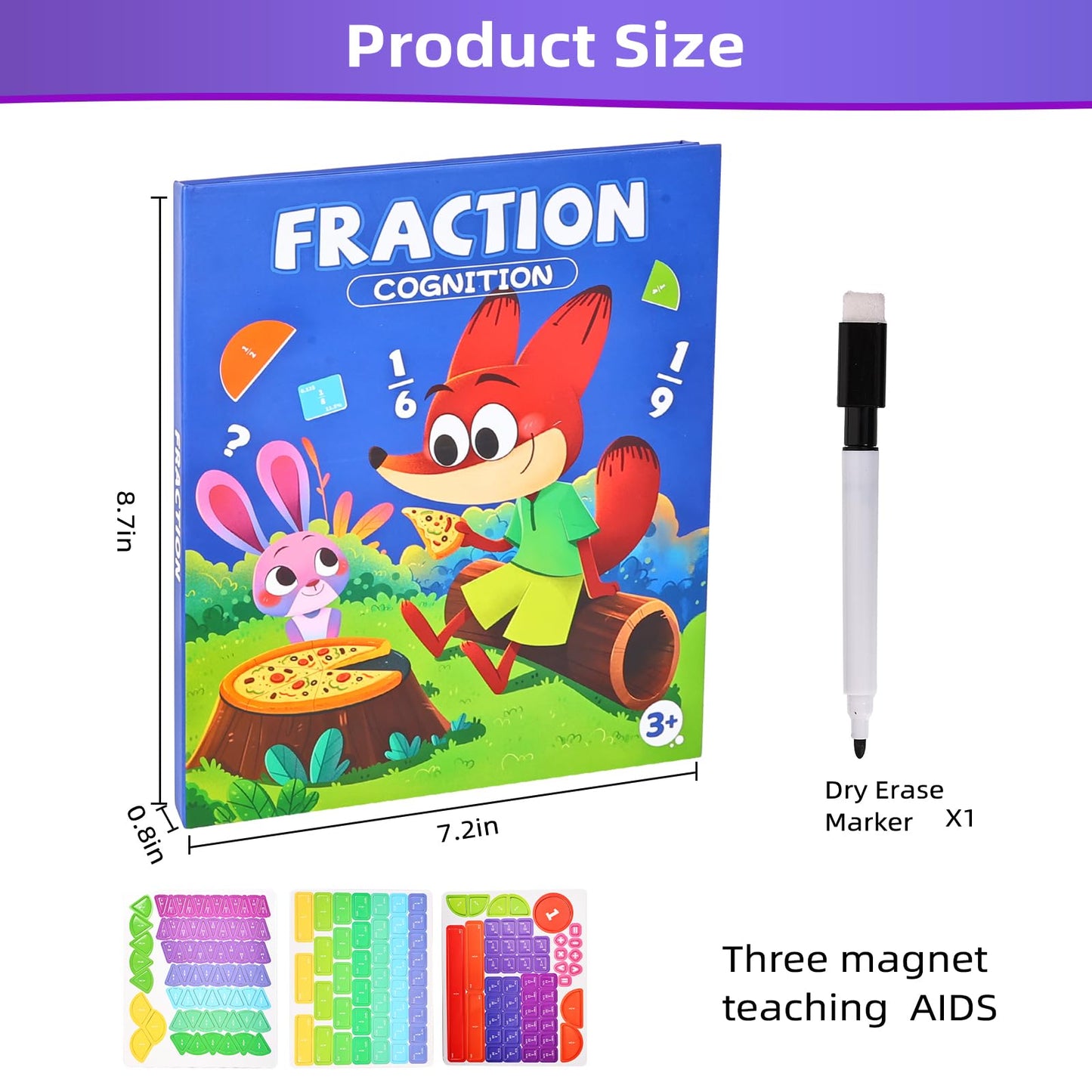 Magnetic Fraction Demonstration Book,Magnetic Fraction Tiles & Fraction Circles,Montessori Fraction Manipulatives Learning Games for Kids,Fraction Manipulatives for Elementary School (Fox)