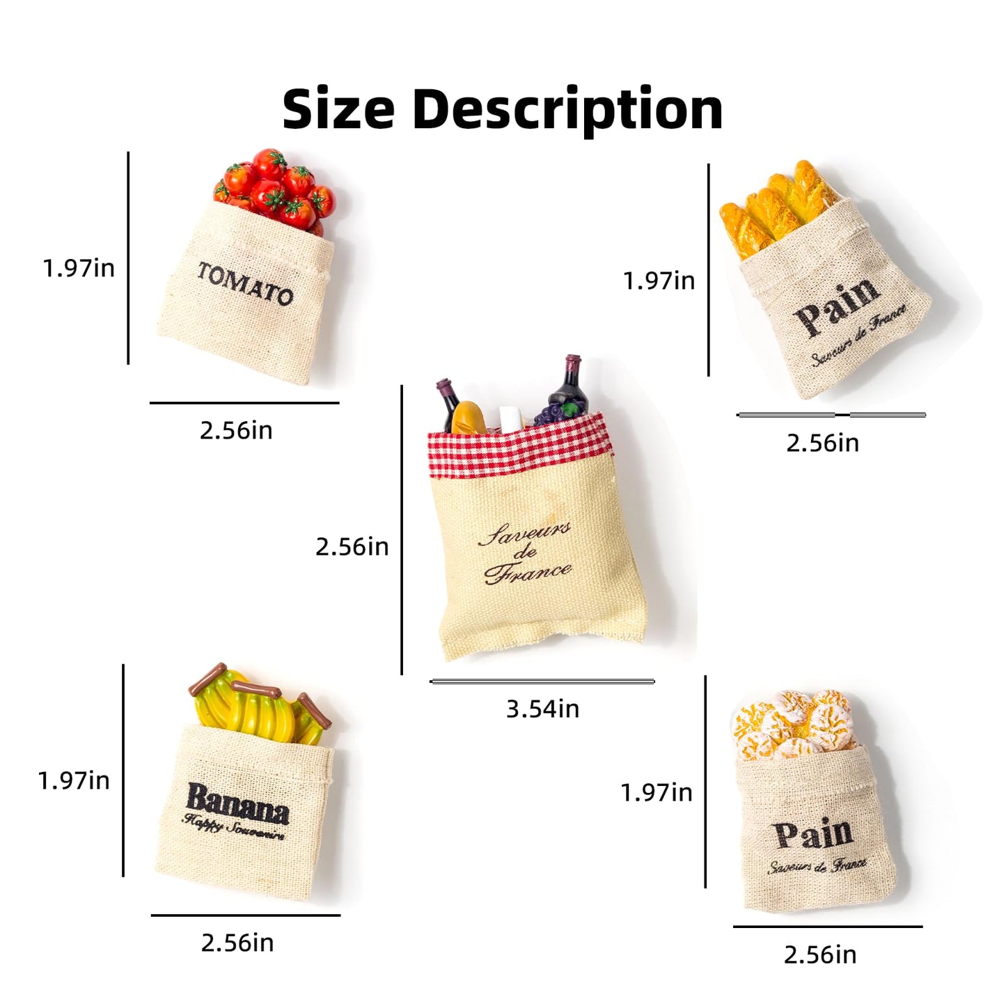 DANVON 5 Pcs Food Magnets for Fridge, 3D Ornamental Resin Magnets, Cute Strong Fridge Magnets for Kitchen Apartment Decor, Funny Fake Food Magnets (Banana Bread Tomato Wine)