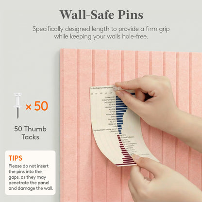 Lifewit Felt Slatted Bulletin Board, 12 Pack Self-Adhesive Panel, 48"x 36" Total Size, Cork Board Alternative, Pin Message Board with 30 Pushpins for Room and Office Decor, Home, Dorm, Pink