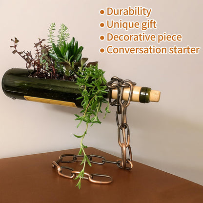 TBWHL Novelty Magic Wine Bottle Holder Floating Steel Link Chain Wine Bottle Rack/Holder - Holds Bottles in the Air, Unique Levitating Wine Bottle Stand for Home Bar, Kitchen, or Party Deco（Brown）