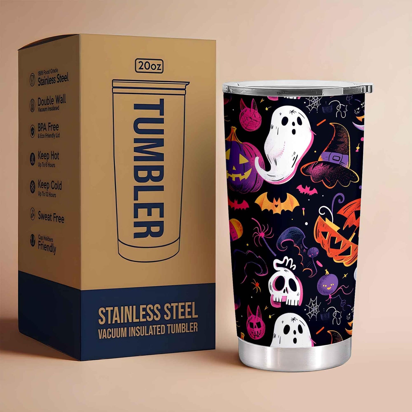 OHWIPI Christmas Tumbler 20oz, Men or Women Christmas Gifts, Halloween Gifts for Kids or Adults, Ghost Cups with Lid for Birthday Valentine or Holiday, Spooky Cups for Family Friends or Loved Ones