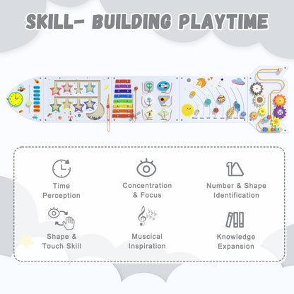 nigwet Rocket Activity Wall Busy Board Panels - Sensory Wall Panel for Kids, Montessori Toddler Wall Activity Board, Wall Toys for Toddlers 3, Activity Cube, Wood Activity Boards, White Grey