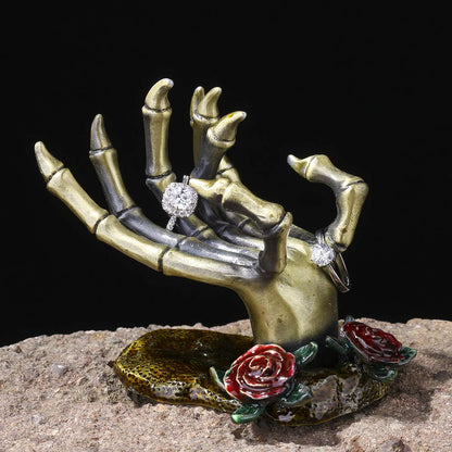 YU FENG Gothic Rose Skeleton Hand Jewelry Holder for Halloween Decor Rings Necklaces and Jewellery Accessories Hand Form Display Holders for Women Gift
