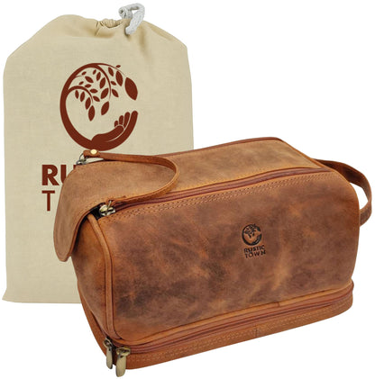Leather Toiletry Bag for Men - Travel Shaving Dopp Kit - Bathroom Shower Toiletries Organizer - Cosmetic Makeup Bag for Women