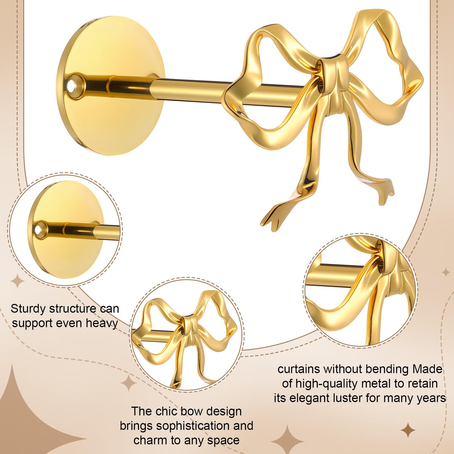 Blulu 2 Pcs Metal Bow Curtain Holdbacks Gold Wall Mounted Bow Curtain Hold Backs Curtains Modern Gold Holders for Living Room Bedroom Office Home