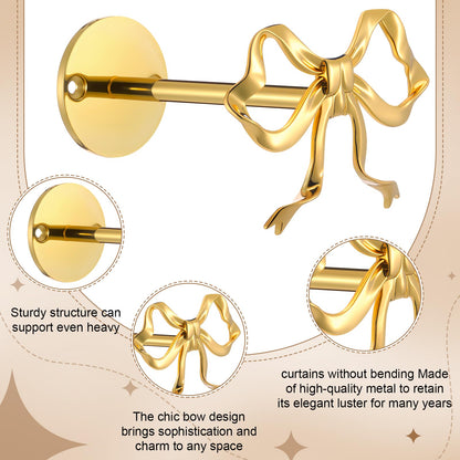 Blulu 2 Pcs Metal Bow Curtain Holdbacks Gold Wall Mounted Bow Curtain Hold Backs Curtains Modern Gold Holders for Living Room Bedroom Office Home