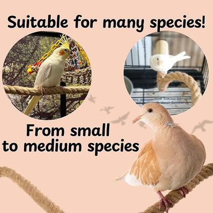 Bird Rope Perch for Parrots, Bendable Natural Jute Boing with Pine Wood and Stainless Steel Mount, Cotton Alternative, Cage Accessory for Parrots (Brown, 4 feet)