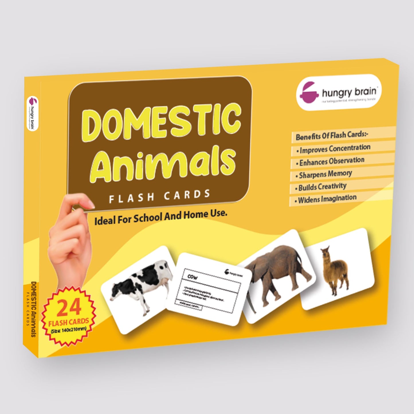 Hungry Brain Domestic Animals Flash Cards for Toddlers Ages 1-6 | Montessori Educational Learning Cards for Babies & Kids | Farm Animal Vocabulary, Preschool Learning & Homeschool