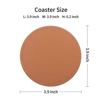 CASEGRACE Drink Coasters with Metal Holder Stand Set of 6, PU Leather Absorbent Coasters with Cork Base Table Coaster Set Decorative Coffee Cup Coasters Housewarming Gift for Home Decor