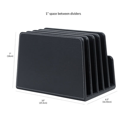MobileVision Executive Black Desktop File Folder Organizer and Paper Tray, 5 Slot Dividers
