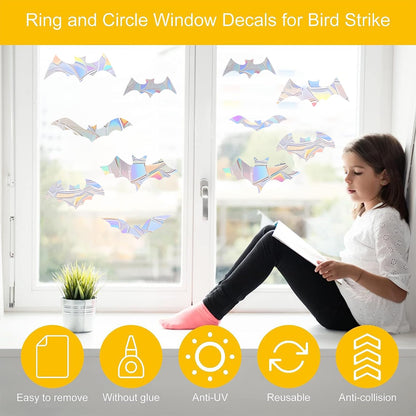 Shawula 45PCS Bat Window Clings - Anti-Collision Decals to Save Birds From Collisions, Non-Adhesive Prismatic Vinyl Clings (Bat)
