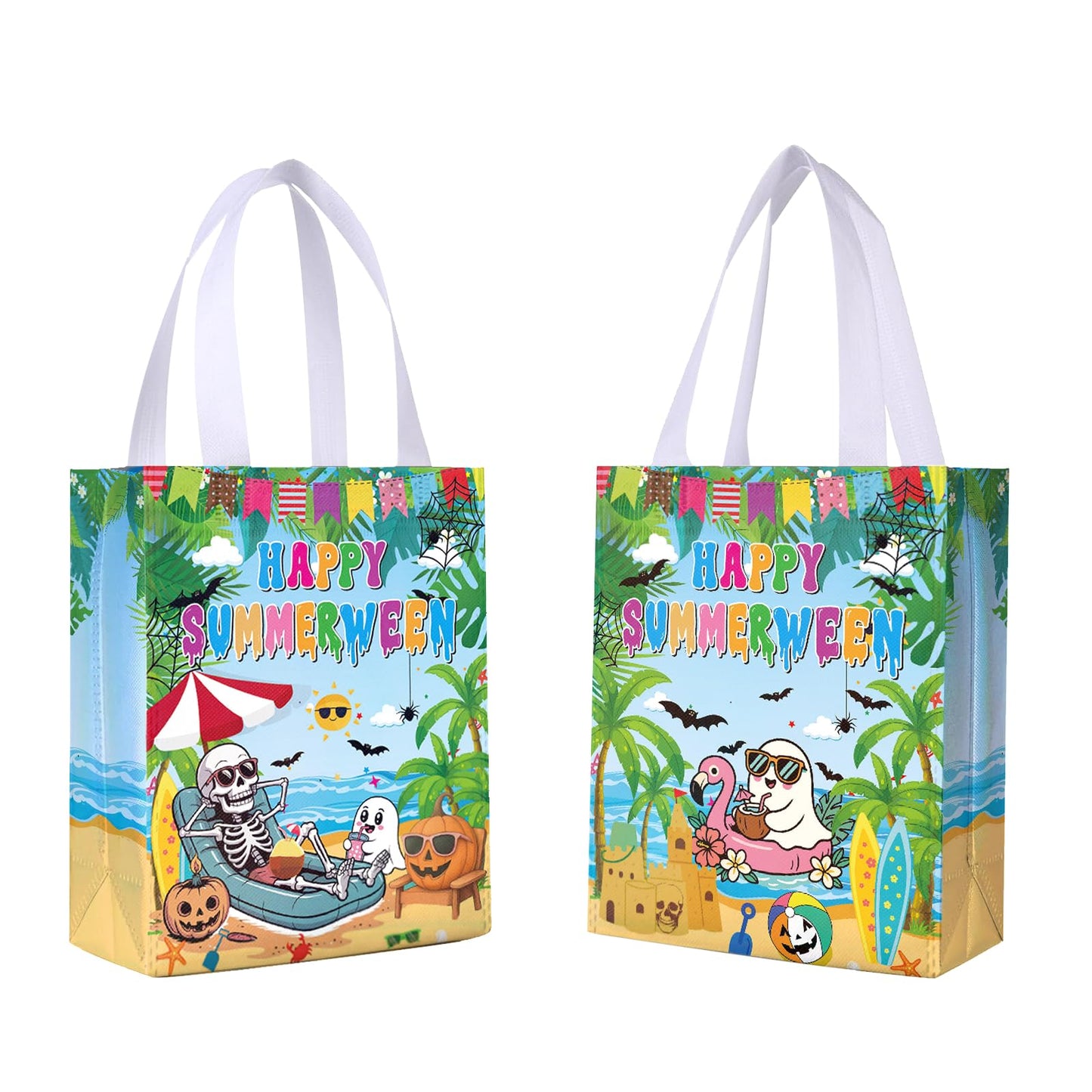 Ertyjikg 20PCS Summerween Gift Bags - Happy Summerween Decorations, Non-Woven Reusable Goodie Favor Bags for Halloween In Summer Party Supplies