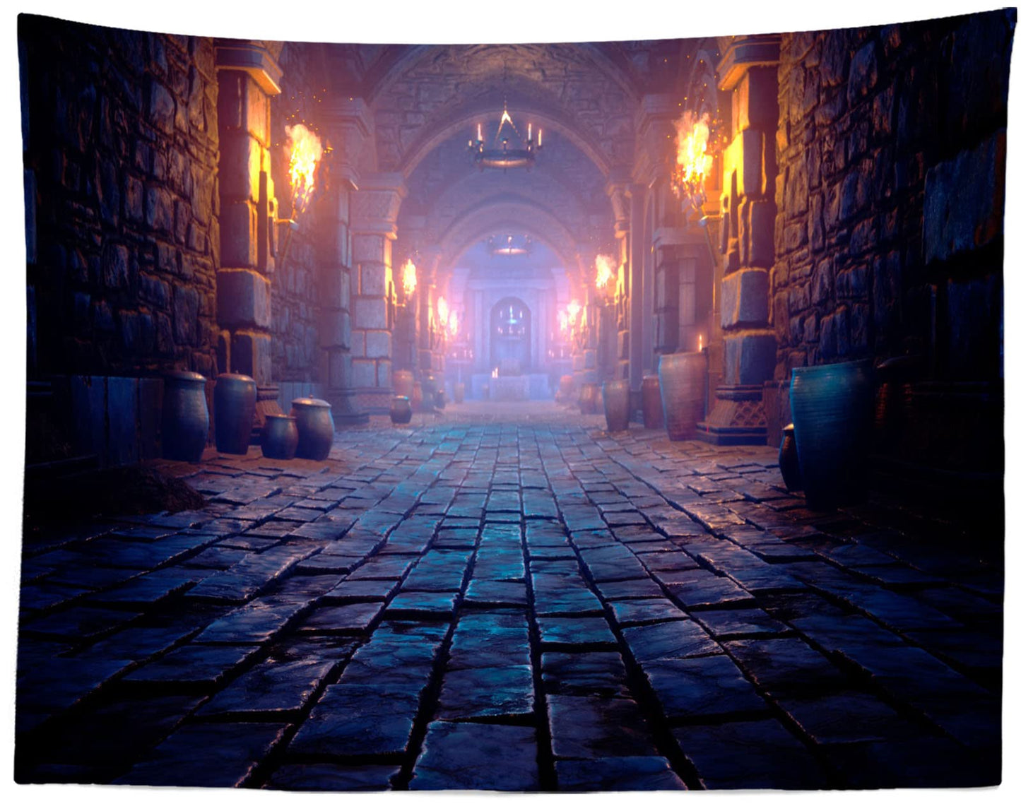 BELECO 7x5ft Fabric Scary Medieval Catacombs Photography Backdrop Endless Dungeon with Torches Ancient Castle Dragon Cave Mysterious Nightmare Halloween Background Horror Party Supplies Photo Props