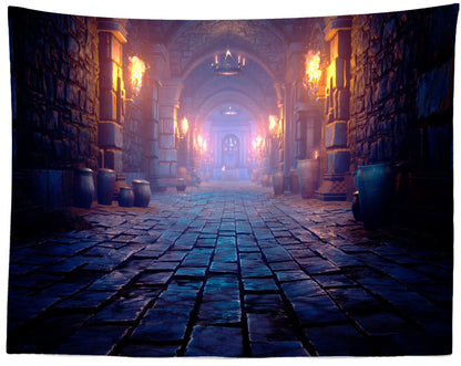 BELECO 7x5ft Fabric Scary Medieval Catacombs Photography Backdrop Endless Dungeon with Torches Ancient Castle Dragon Cave Mysterious Nightmare Halloween Background Horror Party Supplies Photo Props