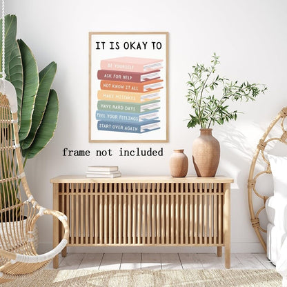 Inspirational Phrases Wall Art Motivational Sayings Quote Poster It's Okay to Not be Okay Poster Motivational Kids Educational Wall Art for Teens Adults Office Classroom Decor 8x12in Unframed