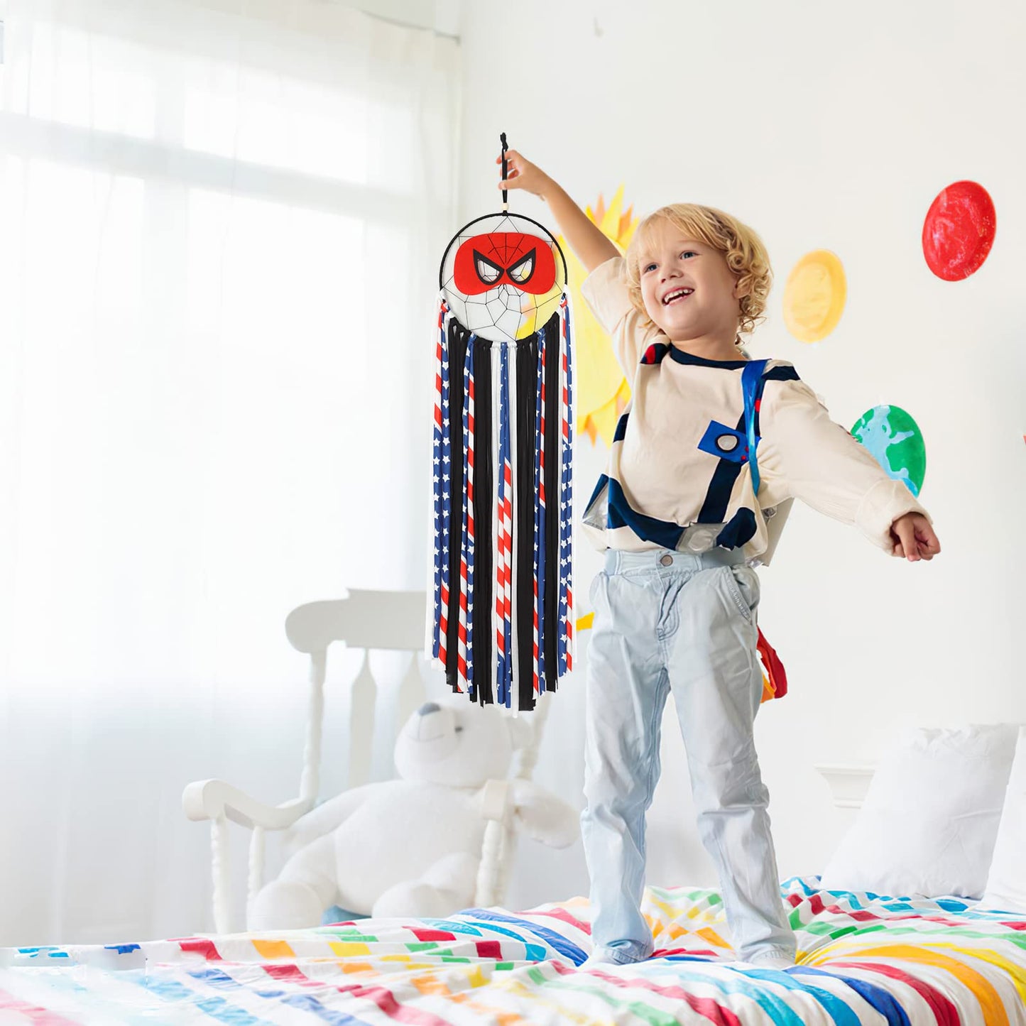 Alynsehom Dream Catcher Handmade Dreamcatcher Room Nursery Decor for Girls Boys Kids Bedroom Baby Room Party Children Playroom Dorm Decoration Wall Hanging Ornament Craft Gift (Spider)