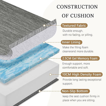 baibu Extra Large Dual-Layer Gel Memory Foam Recliner Cushions for Elderly, 20x20x5 Inch Thick Non-Slip Recliner Seat Cushion Suitable for Couch for Easy to Stand Up & Reduce Hip & Lumbar Pain, Grey