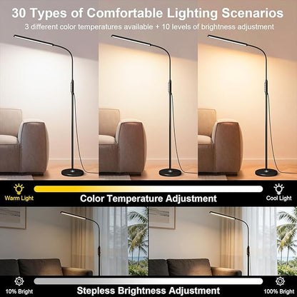 Bright LED Eye-Protecting Reading Floor Lamps Touch and Remote Dimming 3000-6000k, Tattoo Craft Drawing Makeup Adjustable Gooseneck Standing Light,Living Room Chair Sofa Bedroom Office