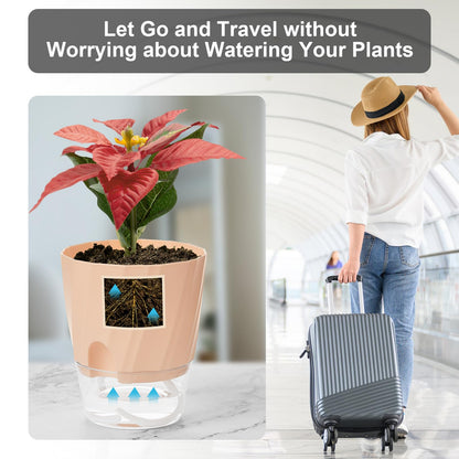 Self Watering Plant Pots 6 Inch, 3 Pack Plastic Indoor Planters with Wick Rope and Reservoir, Decorative Flower Pots for Spider Plant, Orchid, African Violet, Home Office Decor (White, Pink, Blue)