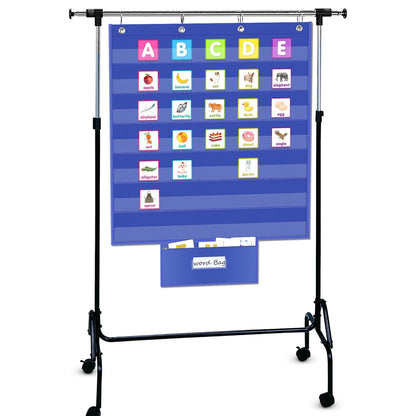 ALSLEA Standard Pocket Chart for Classroom with Zipper Storage Bag 28"x28" Wall Hanging File Display Pocket Chart with 7 Sentence Strips Holder Teacher Essential (Blue)