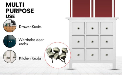 owlKraft Set of 6 Unique Handmade Ceramic Knobs | Modern Drawer Knobs | Trendy Cabinet Door Knobs | Dresser Drawers - Countryside (Style 2, Black and White (Beige) Flower Design)