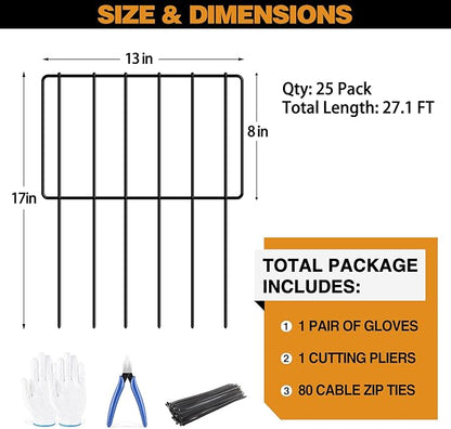 Animal Barrier Fence, 25 Panels 27ft(L) X 17inch(H) Dog No Digging Fence Barrier, Rabbit Ground Defense Blockers, Rustproof Metal Fence Border for Outdoor Garden Landscape Patio