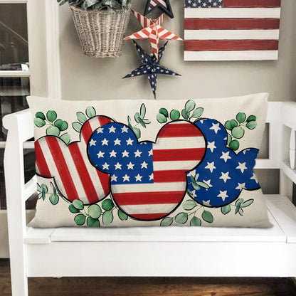 Fjfz 4th of July Patriotic Lumbar Decorative Throw Pillow Cover 12 x 20, Rectangular America USA Eucalyptus Leaves Outdoor Home Decor, American Stars Stripes Couch Cushion Case