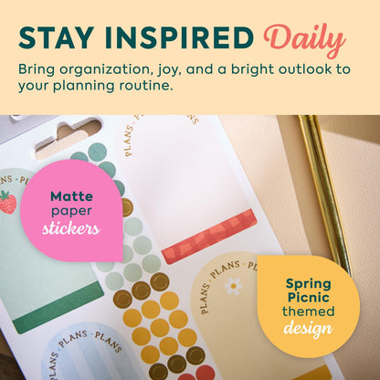 Happy Planner 15-Sheet Sticker Pack for Calendars, Journals, and Planners, Scrapbook Accessories, Classic Size, 717 Stickers Total, Spring Picnic