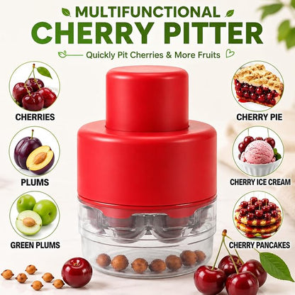 CUNSENR 7-in-1 Cherry Pitter Tool for 7 Cherries at Once, Large Capacity Cherry Corer & Cherry Seed Remover with Splash Guard, Easy Push Fruit Pitter for Cherries, Olives, Red Dates, Red
