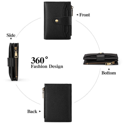 GAEKEAO Small Wallets Woman RFID Blocking Leather Bifold Card Holder Wallets with Zipper Pocket Removable ID Window