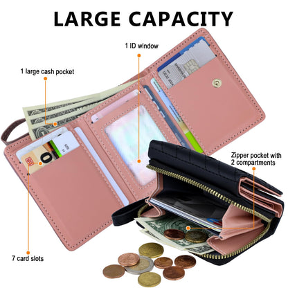 Plinvo Stylish & Compact Women's Leather Coin Purse, Minimalist Kawaii Design with ID Window for Travel (Black)