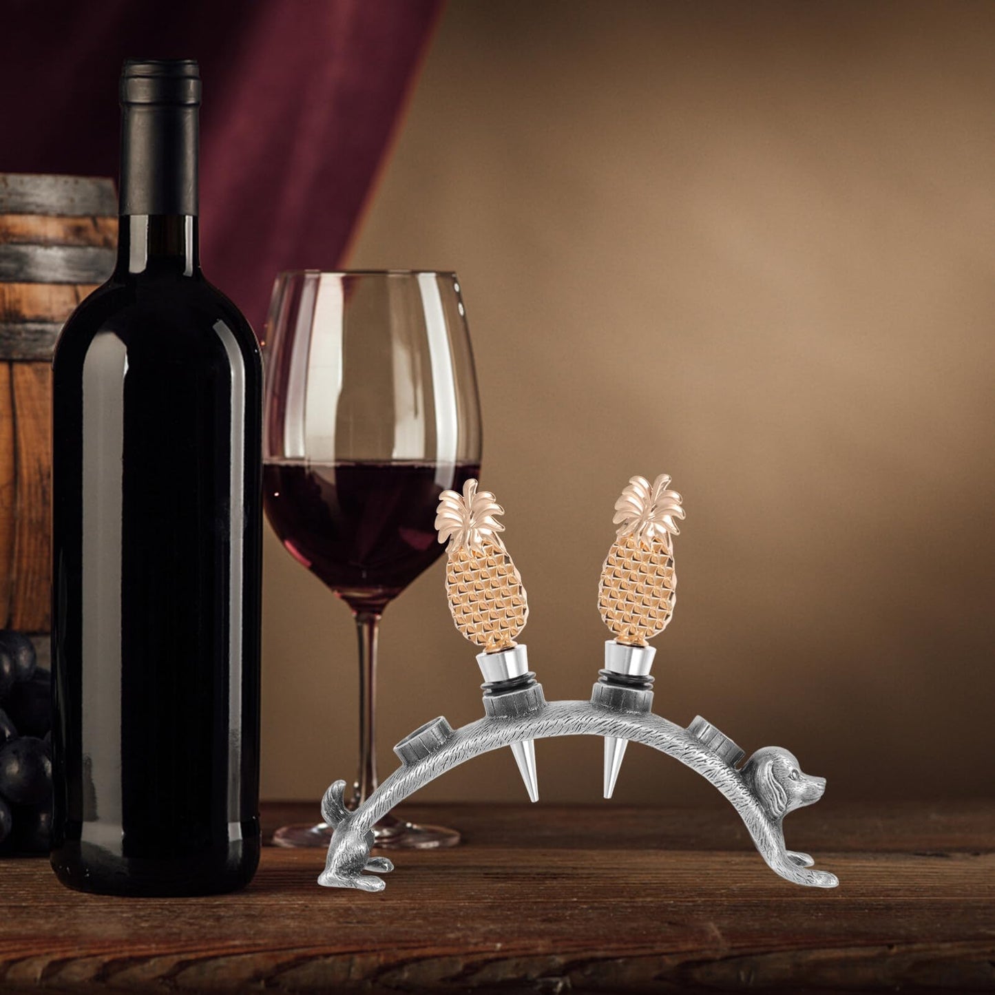 Gadpiparty Dog Design 4-Hole Wine Stoppers Stand Bottle Stopper Bouquet Alloy Wine Bottle Stopper Holder Stand Decorative Stoppers Corks Rack Wine Accessories