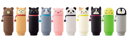 LIHITLAB Kawaii Japanese Cat Large Stand Up Pencil Case For School Office College, Cute School Supplies, Animal Pen Holder Pencil Pouch Holder Girls, Artist Pencil Case, Gray Cat (A7714-4)