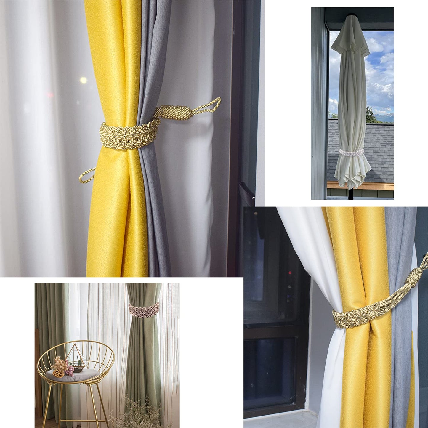 BEL AVENIR Curtain Tiebacks Ropes Hand-Woven Weave Braid Ties Handmade Home Office Decorative Holdbacks with 2 Metal Screw Hooks (Black)