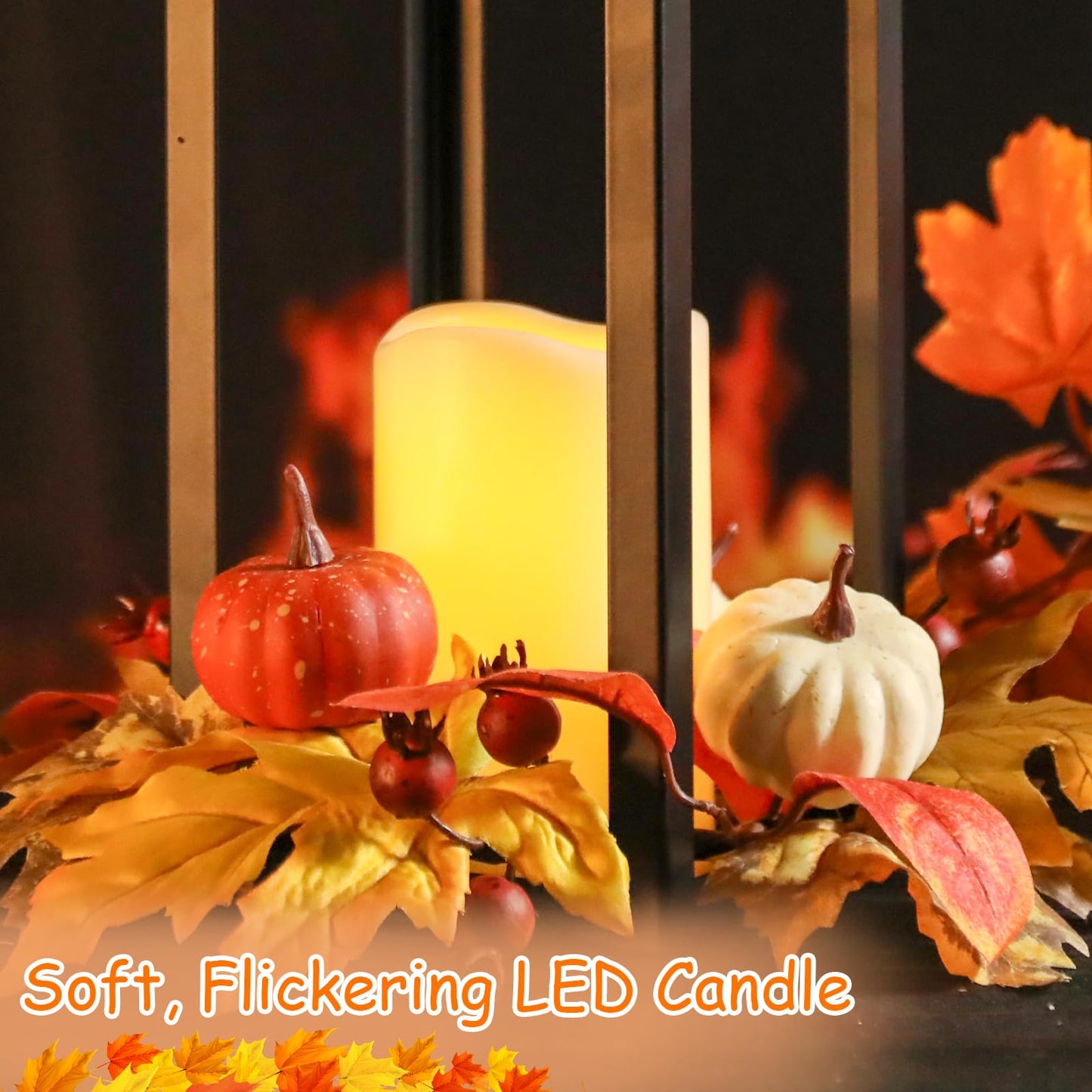 Bdor 2 Pack Fall Lantern Decor with LED Candle – 15.7 Inch Harvest Pumpkin Maple Leaf Hanging Lantern for Autumn Thanksgiving Table Centerpiece Indoor Outdoor Decoration, Battery Operated