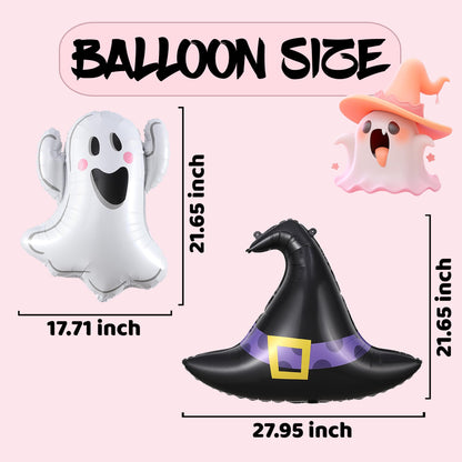 Halloween Balloon Arch Garland Kit, 139Pcs Dusty Purple Green Black Pink Balloons, Ghost Witch Hat Explosion Star Foil Balloons for Halloween Birthday Party Decorations