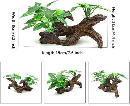 alfyng Resin Driftwood Fish Tank Decorations Trunk Cave Aquarium Decor Ornaments Simulation Plants Betta Silk Leaf Tank Accessories Goldfish Bowl Décor (A)