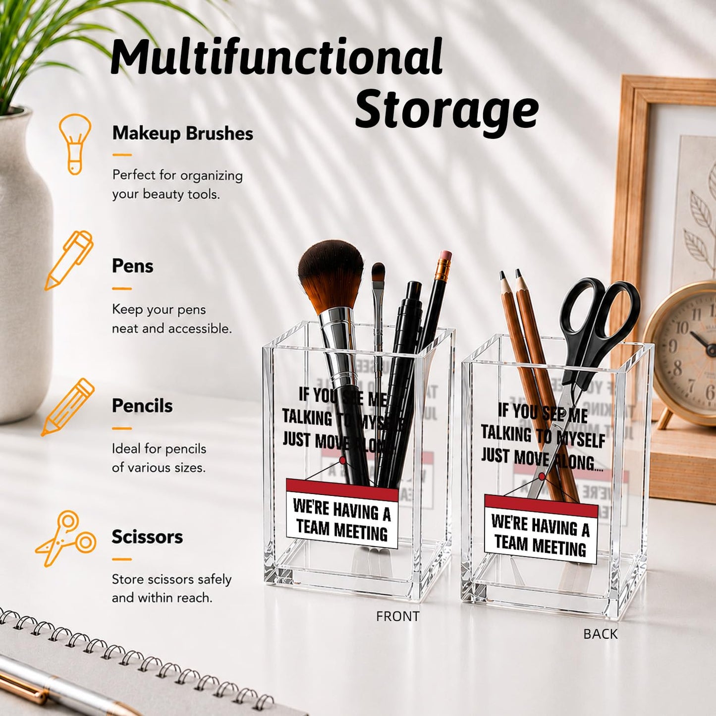 If You See Me Talking To Myself Just Move Along Funny Acrylic Cosmetic Pencil Pen Holder Desk Organizer Clear Crack Resistant Desk Organizer, Sarcastic Work Gifts for Coworker Nurse HR Teacher Friends