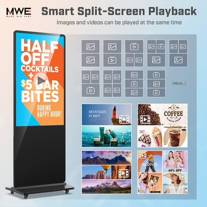 QIXZOCV MWE 43 Inch 4K Touchscreen Kiosk, Indoor Floor Standing Digital Signage Displays, Advertising Display LCD Totem, Interactive Display Poster Android System with Auto Media Player