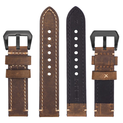EACHE Leather Watch Bands for Men, Handmade Genuine Leather Watch Straps Vintage Design Classical Thick Watch Bands 22mm Dark Brown with Black Buckle