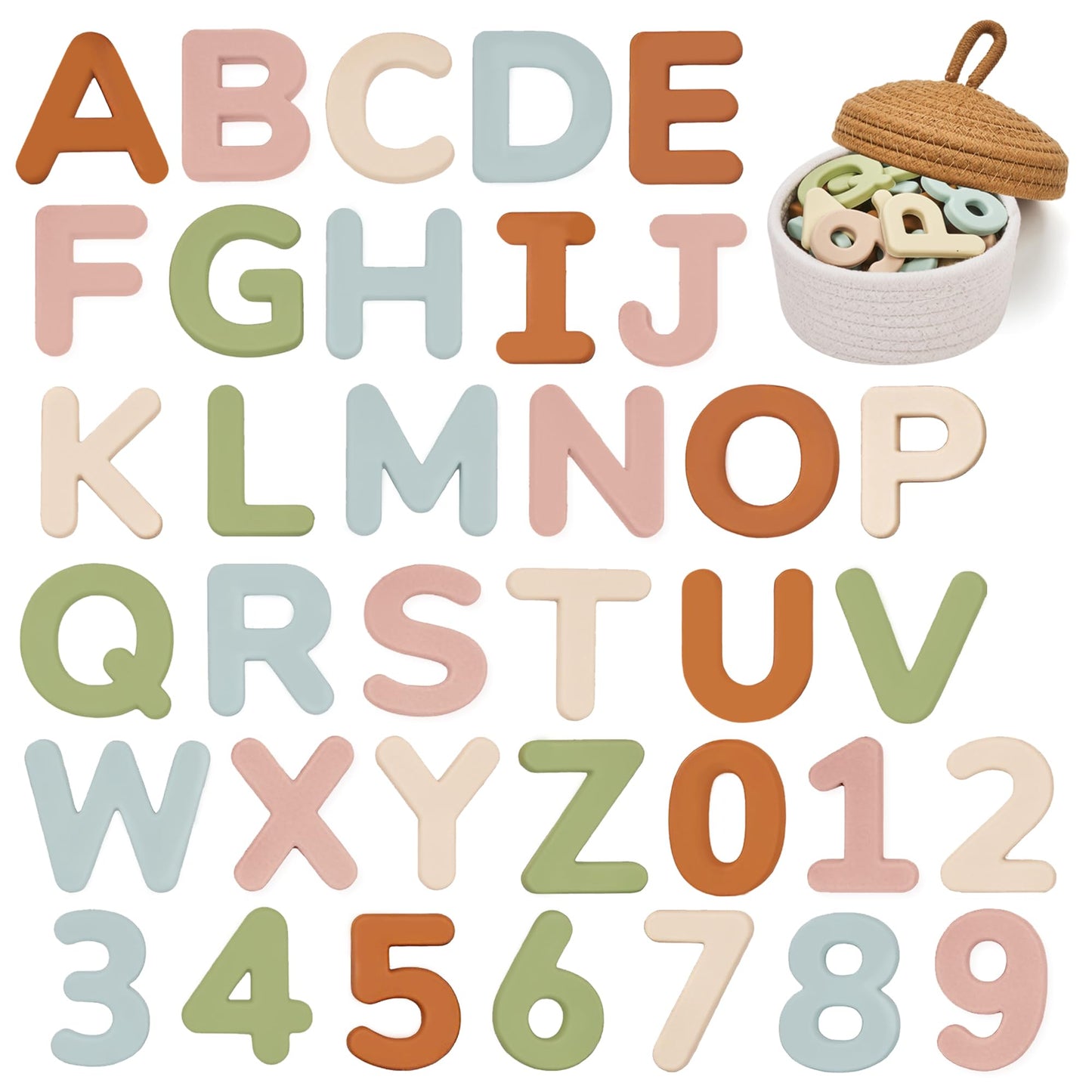 JoyCat Silicone Magnetic Letters and Numbers, 26 Uppercase Alphabet with 0-9, Fridge Magnets for Toddlers & Kids, Preschool Learning Refrigerator Toy Set, Birthday Gifts for Boys Girls (Muted Color)