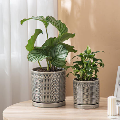 POITONRU Indoor-Outdoor Ceramic Plant Pots: 6 Inch Flower Pots with Drainage Hole & Saucer - Decorative Ceramic Pots for Plants Herbs Succulents - Home Garden Patio Lawn Use