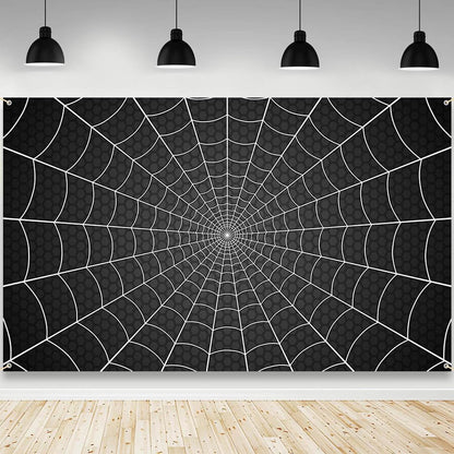 AIBIIN Spider Web Backdrop Black Spider Web Baby Shower Birthday Photograpy Background Super Hero Theme Baby Shower Party Decorations Banner Photo Props 70.8 x 43.3 inch
