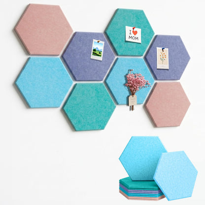 8 Pack Hexagon Cork Board Alternative for Walls Decor, 12" x 10" Self-Adhesive Felt Bulletin Board Tiles with 30 Pushpins, Acoustic Panels for Office,Classrooms (Macaron Fresh)