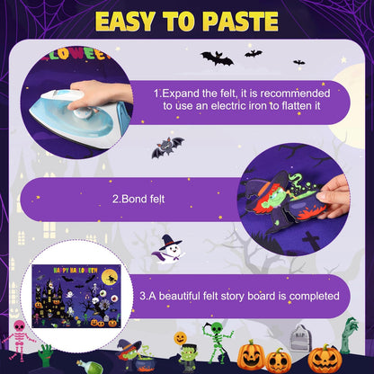 MiniInflat Halloween Felt Board 3.4FT 35 Pcs Happy Halloween Felt Story Board Haunted House DIY Craft Project Scary Pumpkin Ghost Storytelling Hanging Ornament for Trick or Treat Gift (35, House)